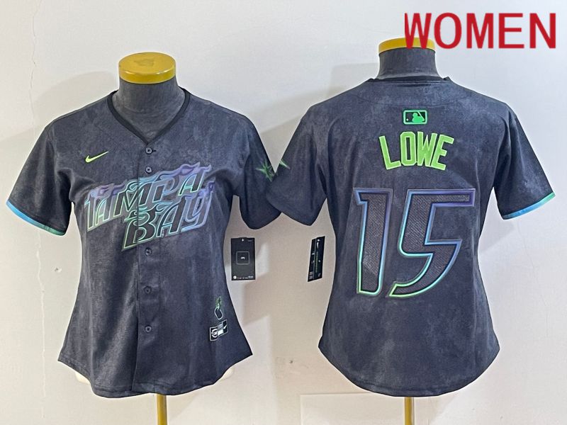 Women Tampa Bay Rays 15 Lowe Black City Edition Nike 2024 MLB Jersey style 1
